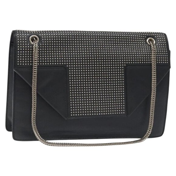 SAINT LAURENT Chain Betty Shoulder Bag Leather Black Silver Auth 130120 - Picture 1 of 15